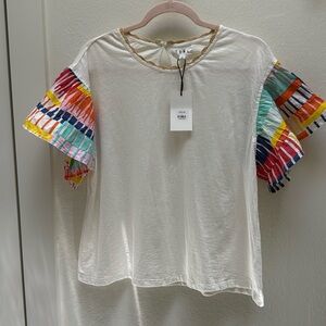 NWT THML Colorful Ruffled Sleeve Top Size Large
